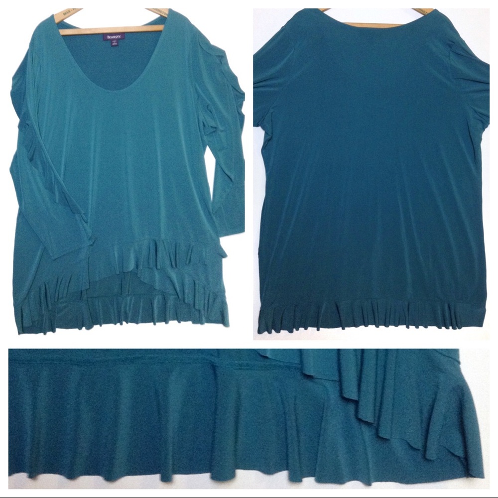 Turquoise High-Low Ruffle Tunic by Roaman's - Picture 3 of 5